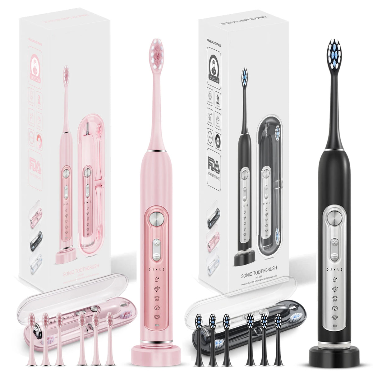SUBORT S7 Super Sonic Electric Toothbrushes for Adult Kid Smart Timer Whitening Toothbrush IPX7 Waterproof Replaceable Heads Set